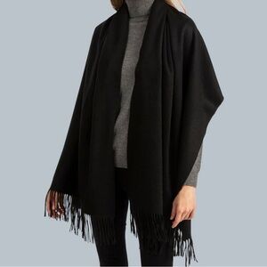 100% Pure Cashmere Made in Scotland Oversized Wrap Shawl Scarf Throw Black NEW